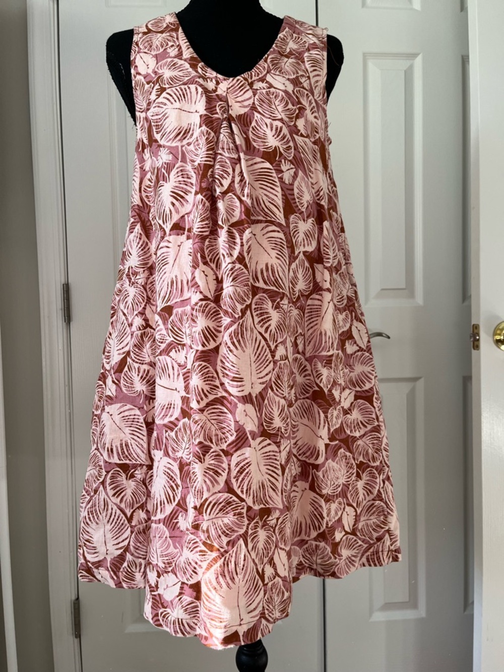 Tahari Linen Sleeveless Tropical Leaf Print Dress XS